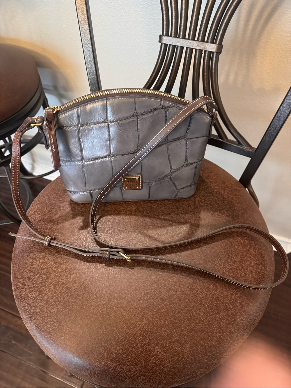 Dooney & Bourke Gray Croc-Embossed Crossbody Bag with Gold Hardware